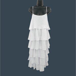 Tiered Ruffle Midi Dress Women Size M Layered Boho Rosort Coastal Flowy Angelic